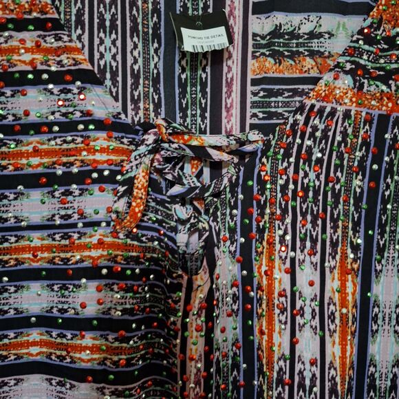 Avenue Plus Sized Women's Kaftan Top Yukata Colorful Loose Fit Poncho 30/32 NWT - Picture 4 of 9